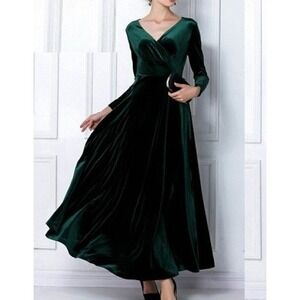 Maya Antonia‎ Velvet Maxi Dress Womens 2 Green Formal Festive Holiday Party NWT